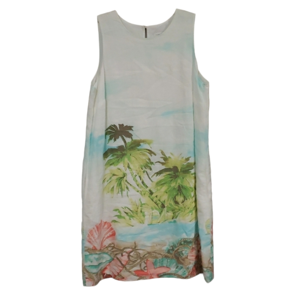 J.jill Tropical Themed Linen Sleeveless Dress Size Meduim
